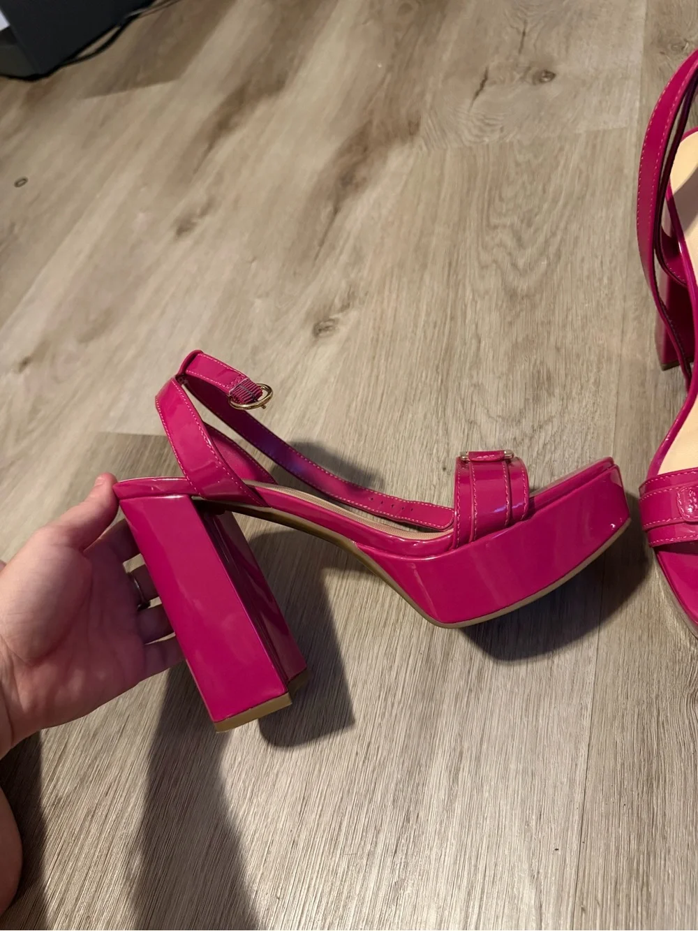 GUESS Fuchsia Patent Ankle-Strap Heeled Sandals